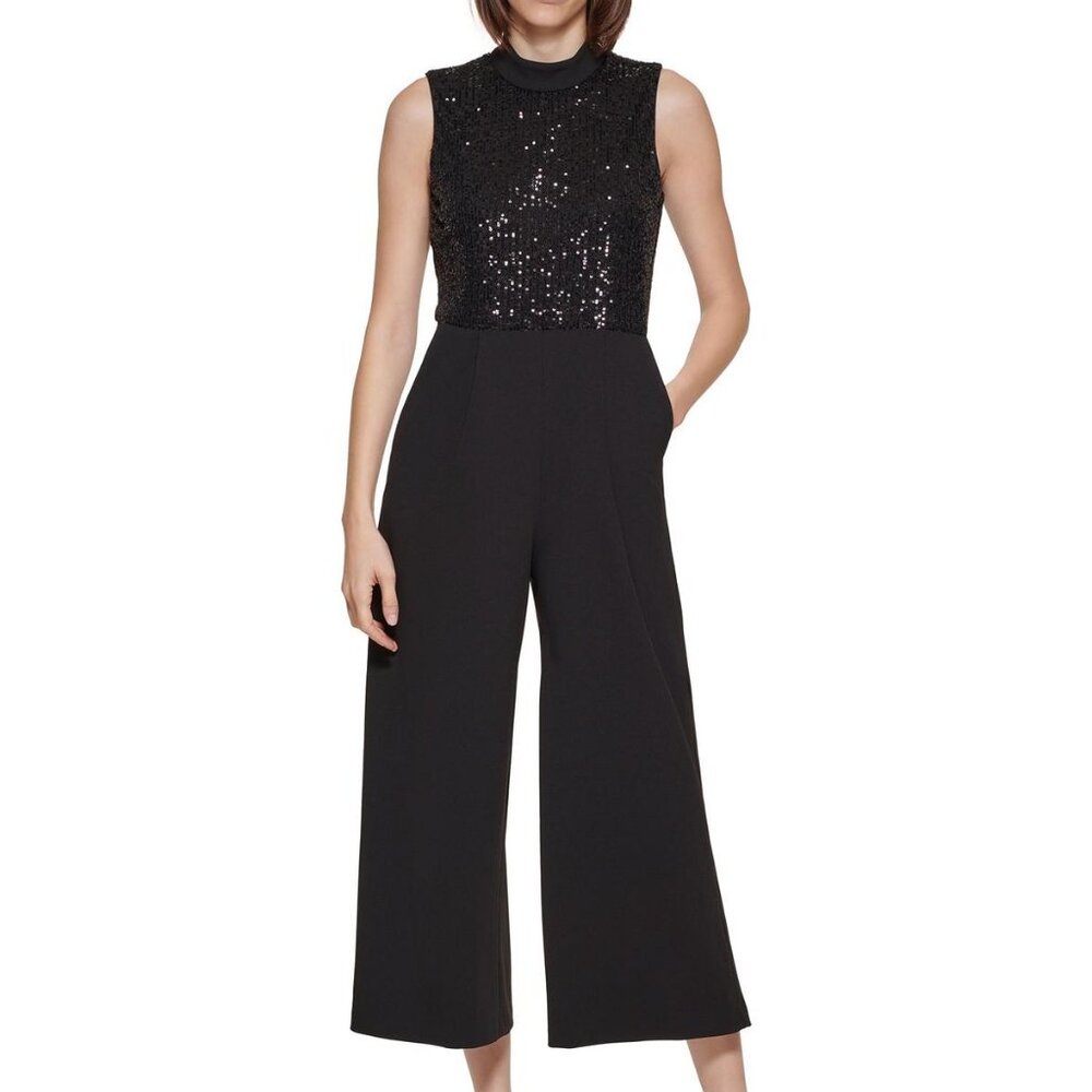 NEW Calvin Klein Elegant Jumpsuit Black Sequined Top Formal Party Romper